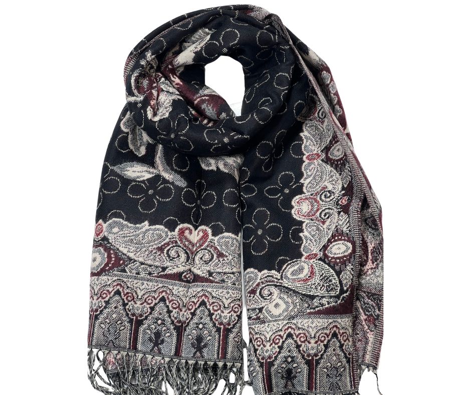 CASHMERE BLEND SCARF/SHAWL - BLACK