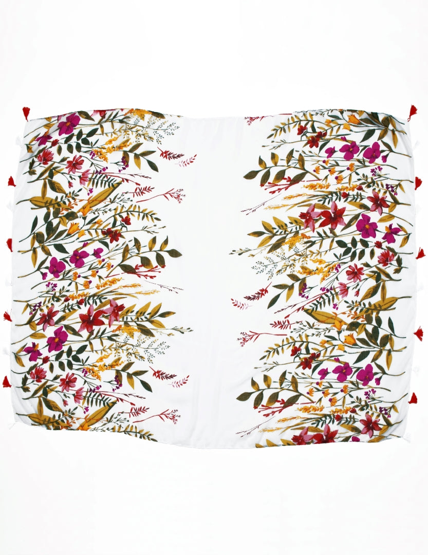 Printed Floral Cotton Scarf For Women