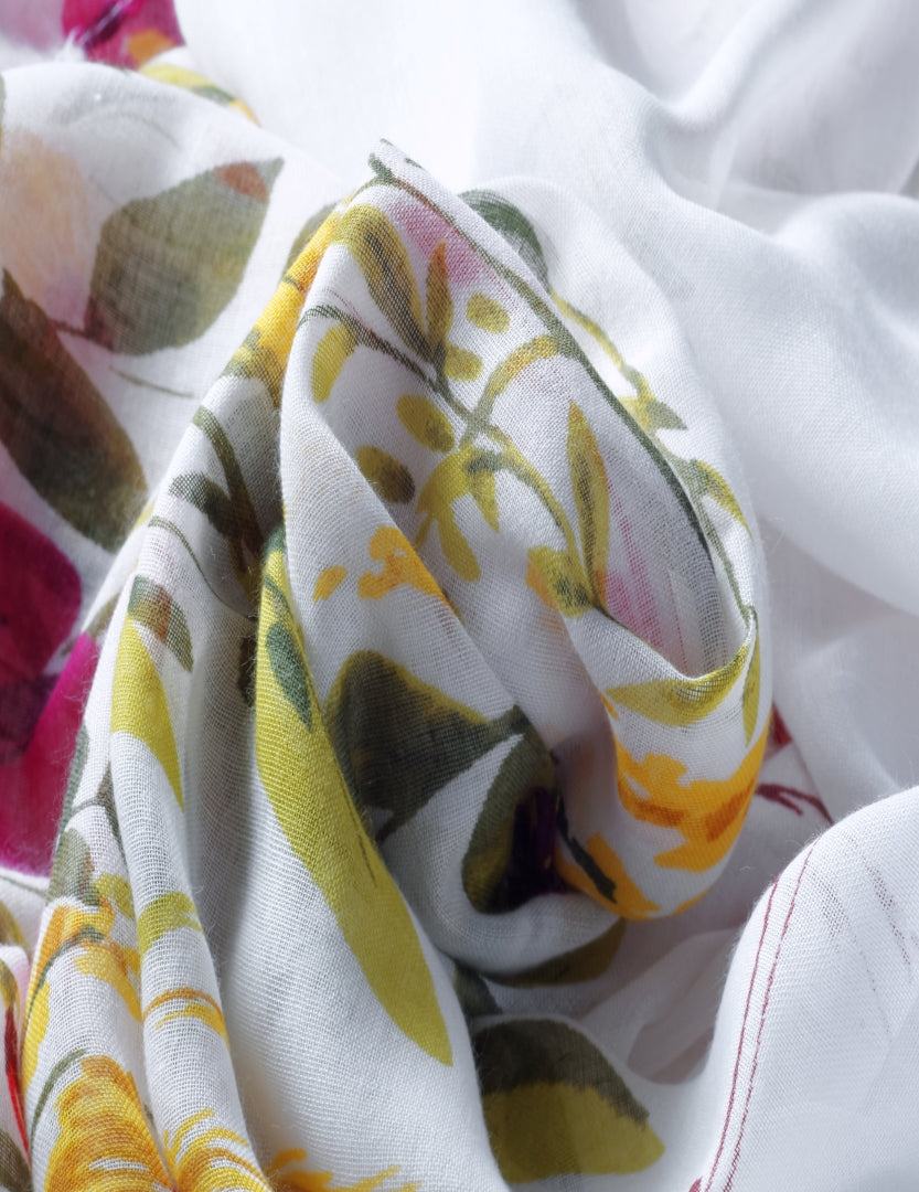 Printed Floral Cotton Scarf For Women