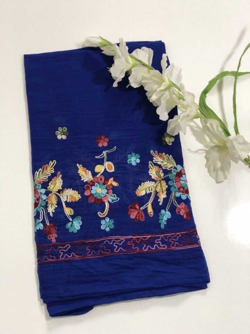 Embroidered Cotton Scarf/Hijab-Blue