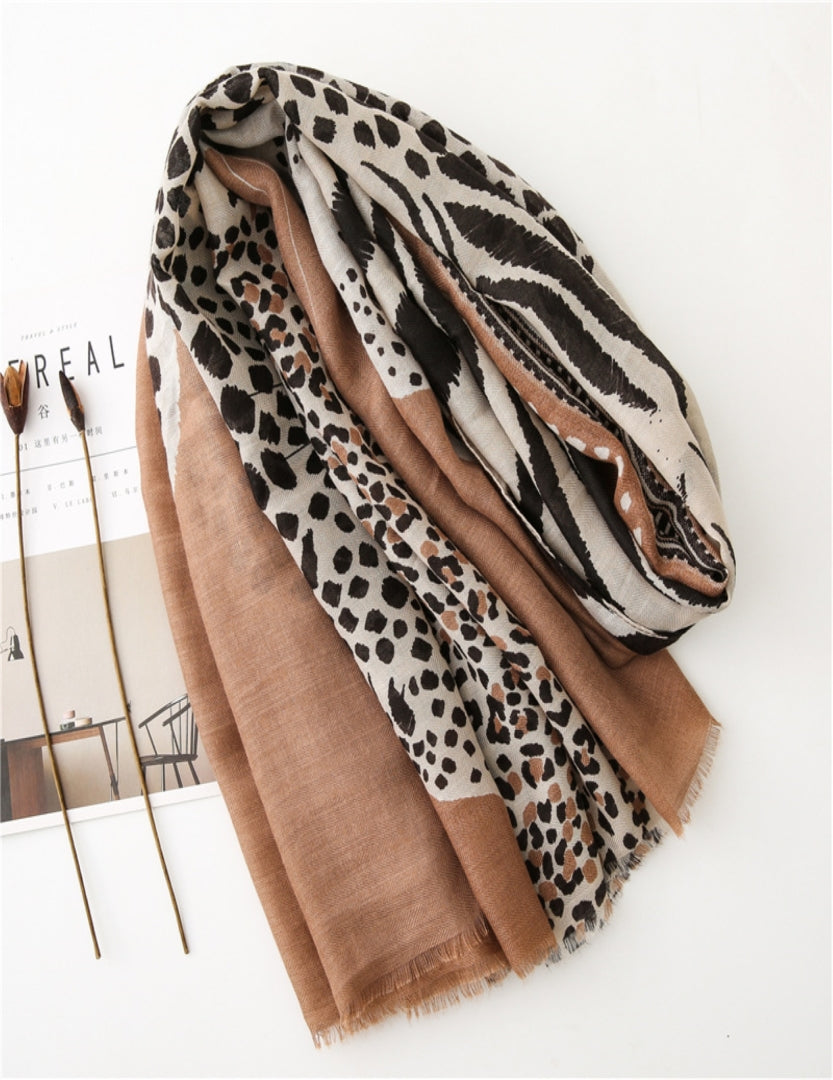 Tiger Printed Cotton/ Viscose Scarf For Women