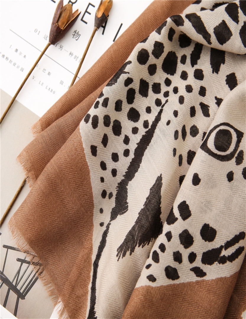 Tiger Printed Cotton/ Viscose Scarf For Women