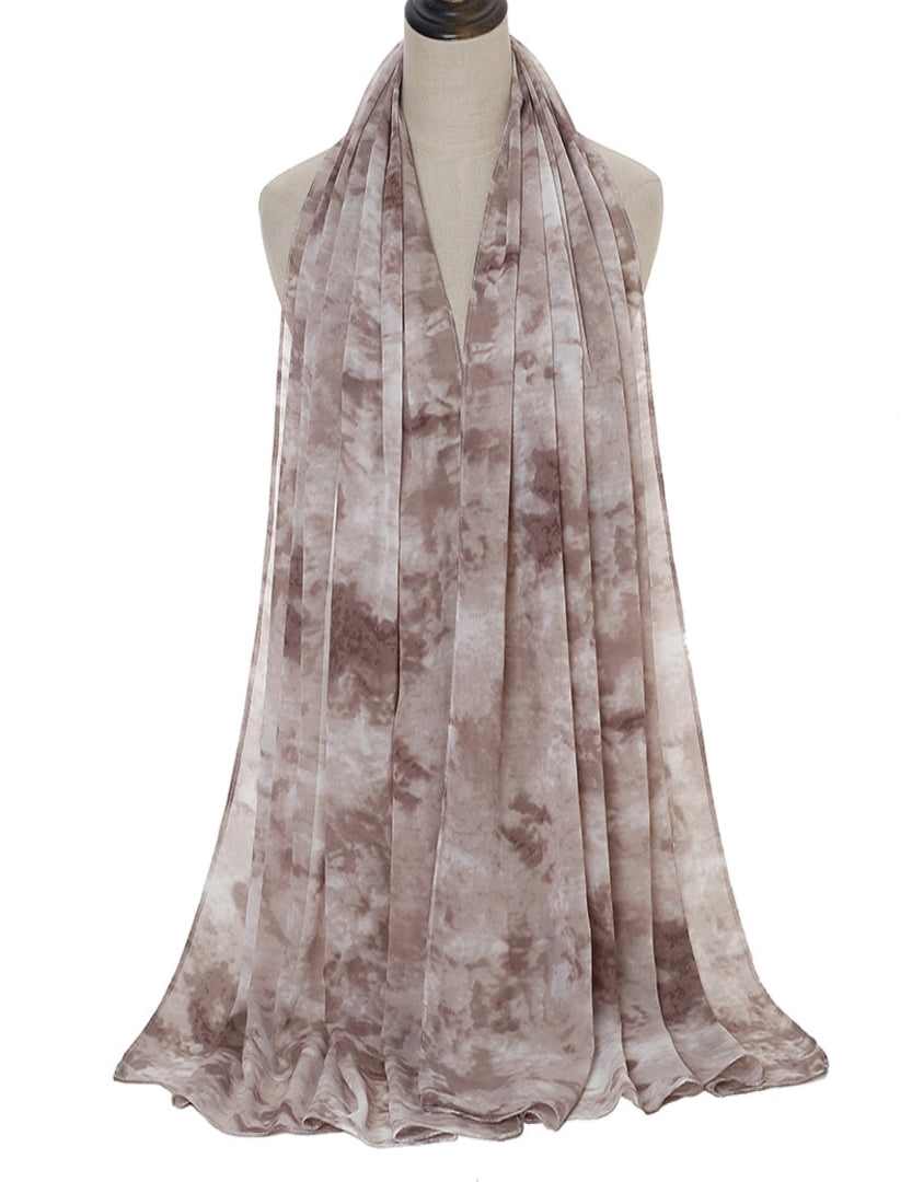 Tie & Dye Chiffon Scarf - BROWN