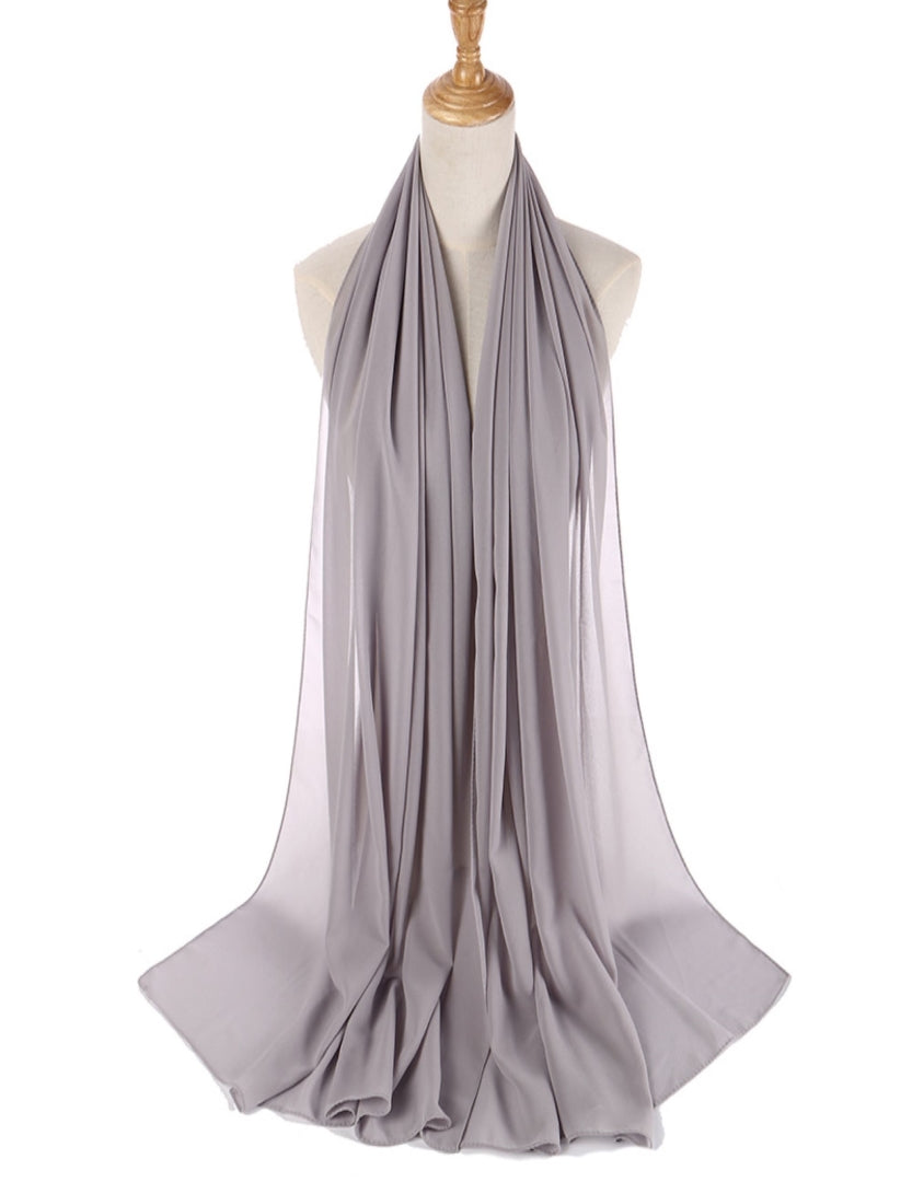 Chiffon Plain Scarf/Hijab - GREY
