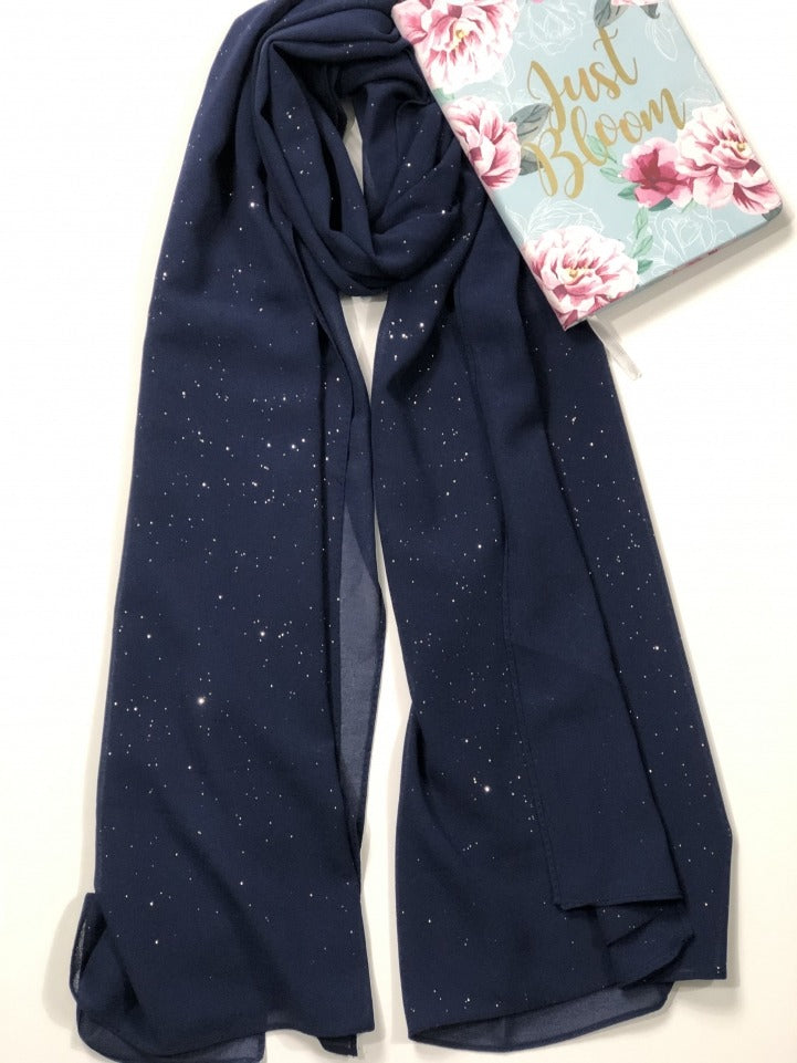 Chiffon Shimmer Scarf/Hijab - Navy Blue