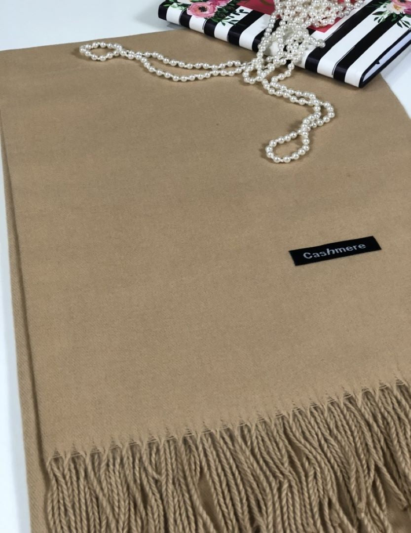 Elegant Solid Cashmere Shawl / Wrap - BEIGE