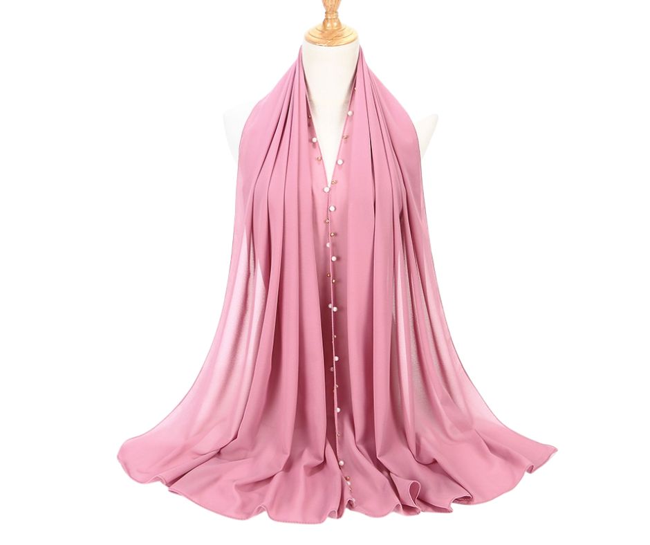 BEADED CHIFFON PLAIN SCARF/HIJAB - PINK