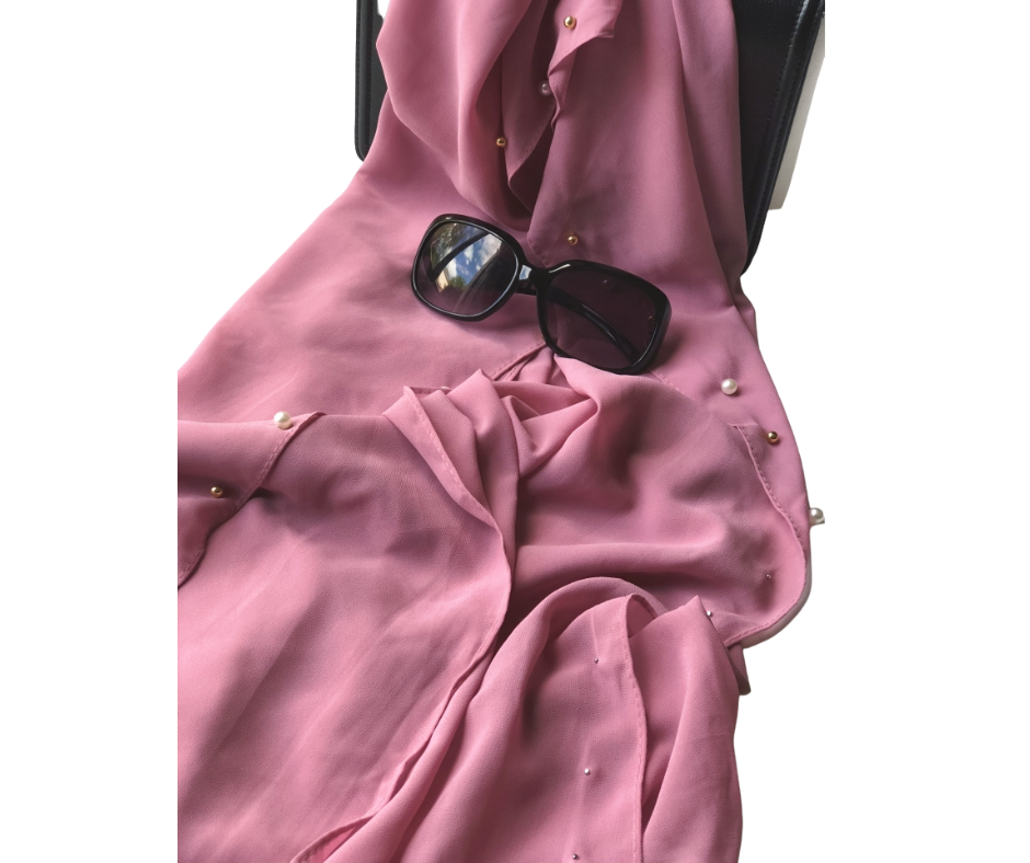 BEADED CHIFFON PLAIN SCARF/HIJAB - PINK