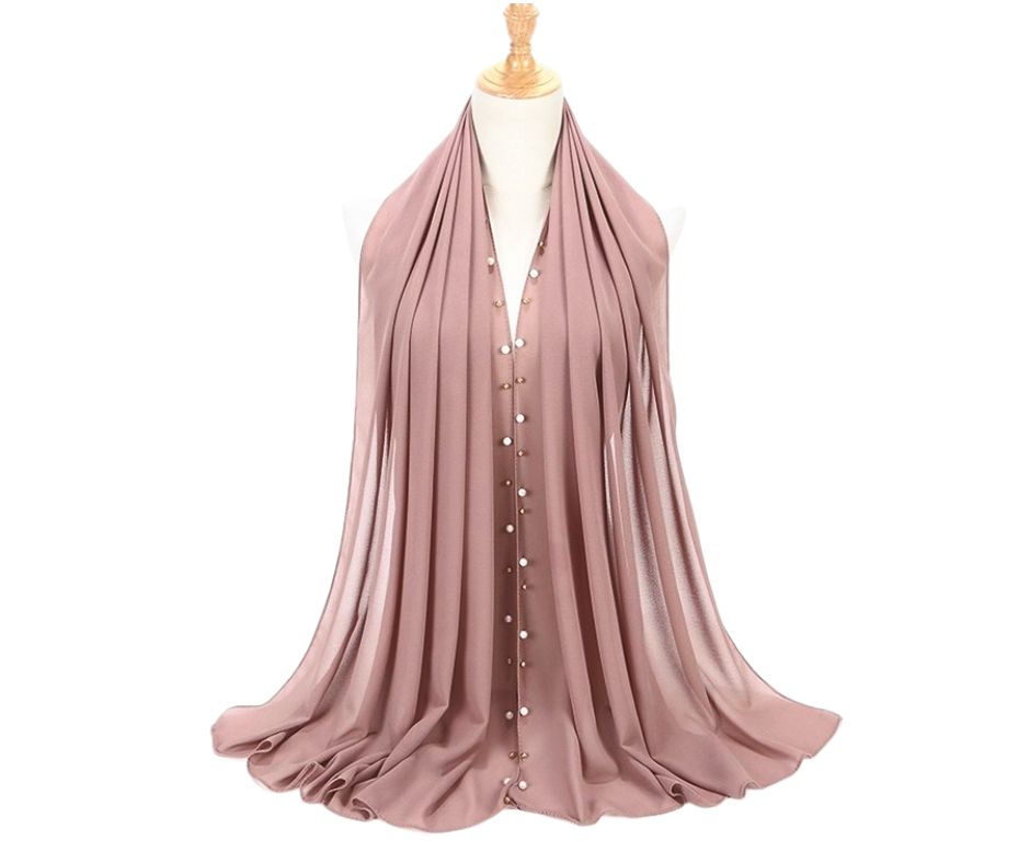 BEADED CHIFFON PLAIN SCARF/HIJAB - TEA PINK