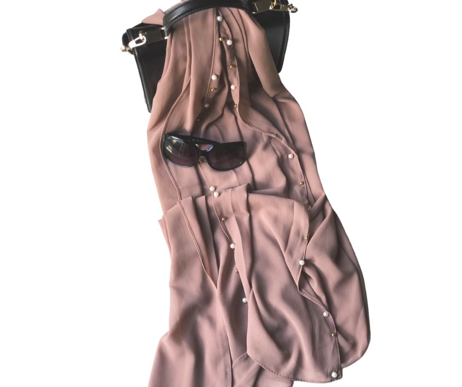 BEADED CHIFFON PLAIN SCARF/HIJAB - TEA PINK