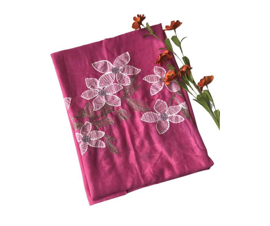 EMBROIDERED COTTON SCARF - RED