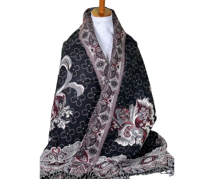 CASHMERE BLEND SCARF/SHAWL - BLACK