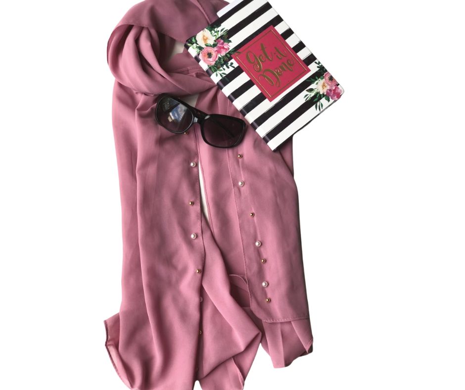 BEADED CHIFFON PLAIN SCARF/HIJAB - PINK