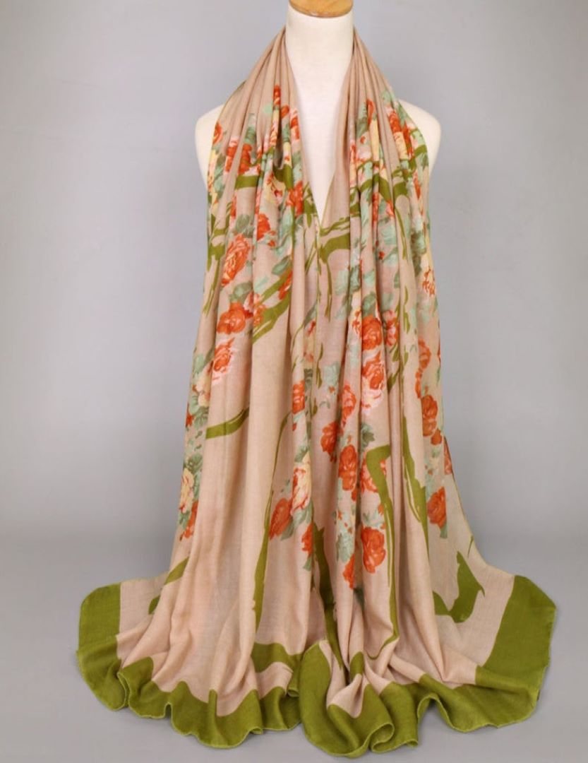 Cotton / Viscose Print Scarf - Light Beige