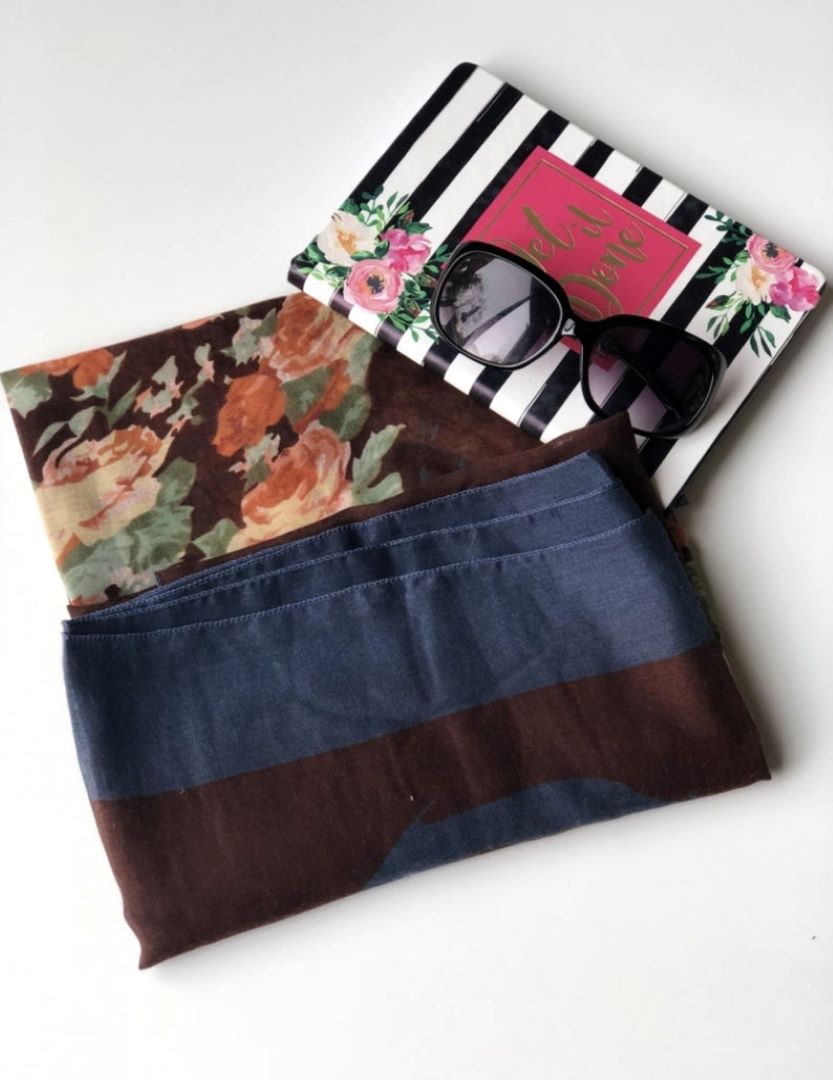 Cotton / Viscose Print Scarf - Walnut Brown