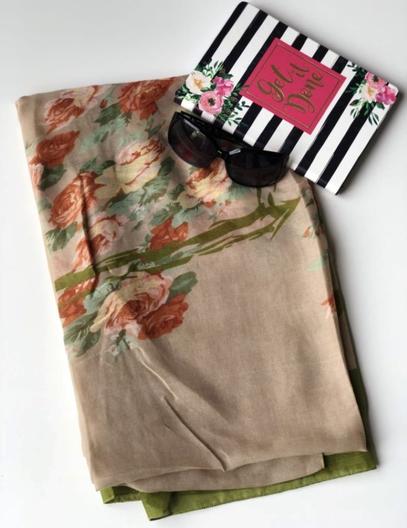 Cotton / Viscose Print Scarf - Light Beige
