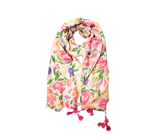 Pink Floral Cotton scarf for Women