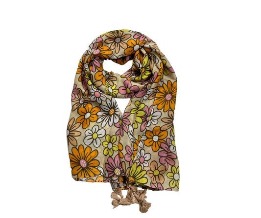 Floral Printed Cotton / Polyester Scarf For Women