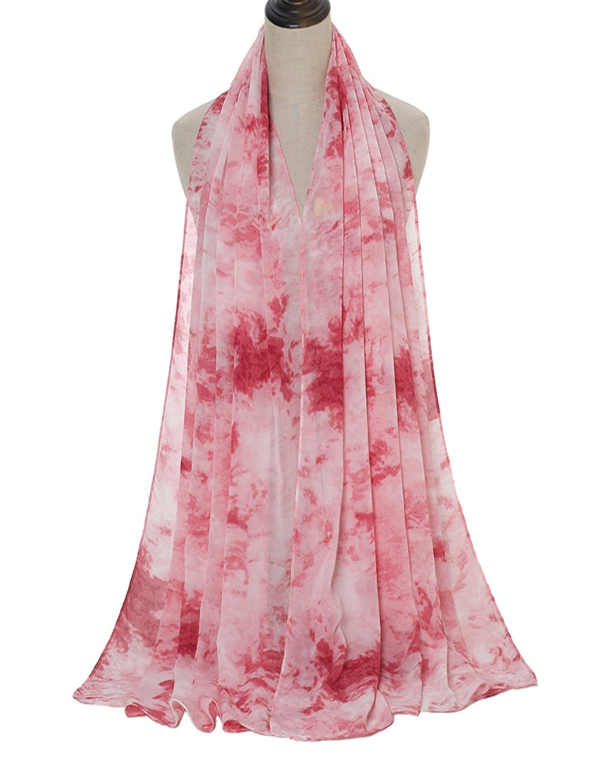 Tie & Dye Chiffon Scarf - RED