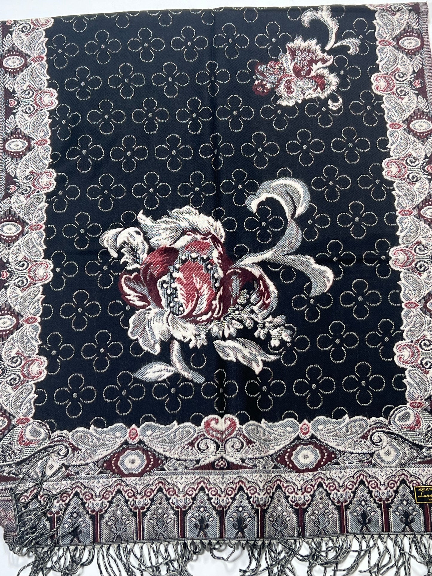 CASHMERE BLEND SCARF/SHAWL - BLACK
