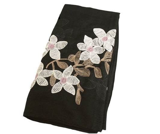 EMBROIDERED COTTON SCARF - BLACK