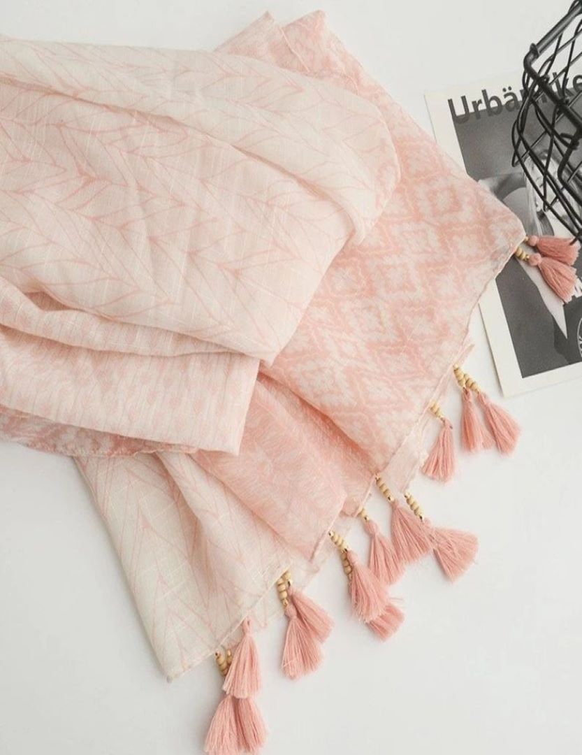 Cotton Scarf With Tassel - PEACH
